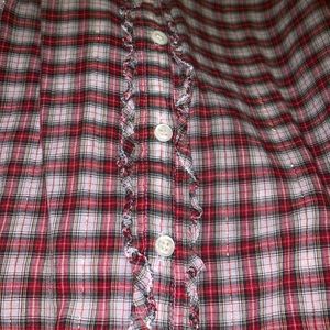 J crew red plaid gold embroidered flannel